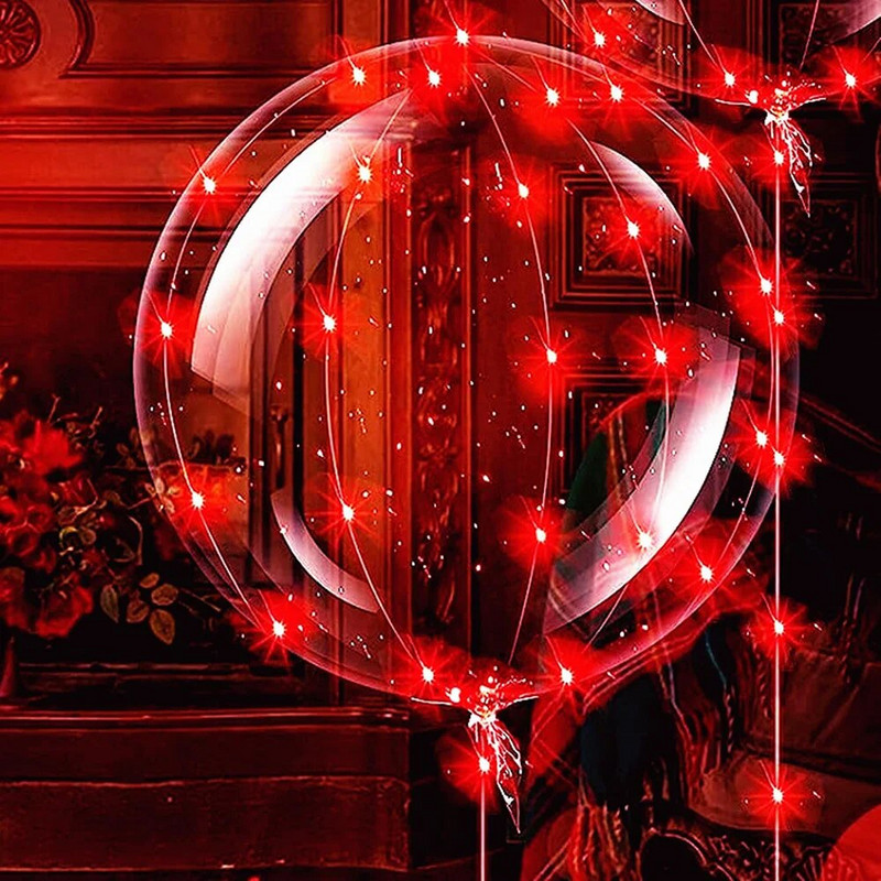 3 σετ Red Light Up Led Balloons Clear Bobo Balloons Glow Bubble Balloons Lights Χριστουγεννιάτικη Ημέρα του Αγίου Βαλεντίνου Διακόσμηση γενεθλίων γάμου