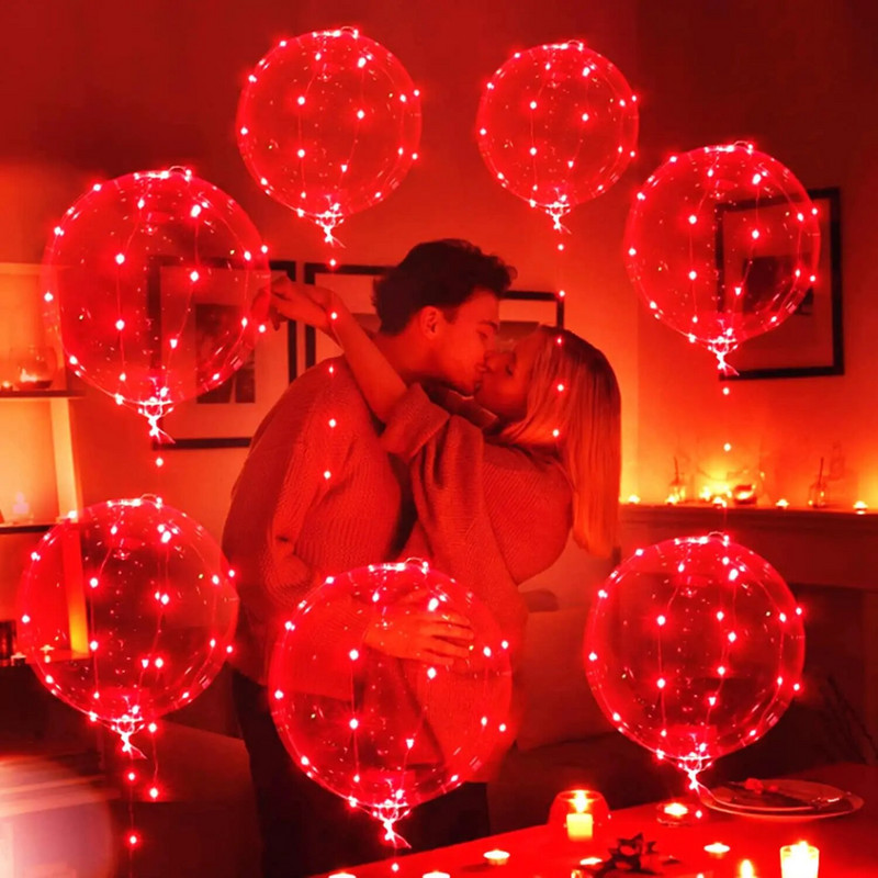 3 σετ Red Light Up Led Balloons Clear Bobo Balloons Glow Bubble Balloons Lights Χριστουγεννιάτικη Ημέρα του Αγίου Βαλεντίνου Διακόσμηση γενεθλίων γάμου