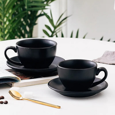 Set de ceașcă de cafea și farfurii din ceramică neagră, ceașcă profesională de degustare de espresso din porcelană, Arabica, curcan, capucino, costum de sticlă de cafea