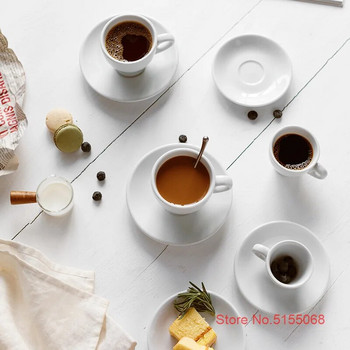 70 ml комплект чаши и чинийки за еспресо Tulip в скандинавски стил Малки чисто бели керамични евтини италиански чаши за кафе Coffee House Cafe на едро