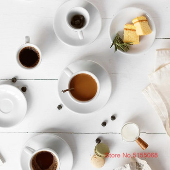 70 ml комплект чаши и чинийки за еспресо Tulip в скандинавски стил Малки чисто бели керамични евтини италиански чаши за кафе Coffee House Cafe на едро