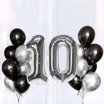 Черен, сребърен комплект латексови балони Декорация за честит рожден ден с номер 18 Балон Фолио Tass за момчета Парти за 18-ти рожден ден