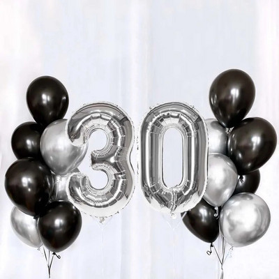 Set de baloane din latex, argintiu negru