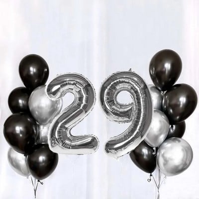 Set de baloane din latex, argintiu negru
