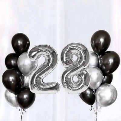 Set de baloane din latex, argintiu negru