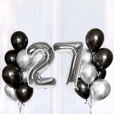 Set de baloane din latex, argintiu negru