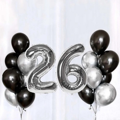 Set de baloane din latex, argintiu negru