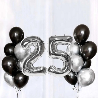 Set de baloane din latex, argintiu negru