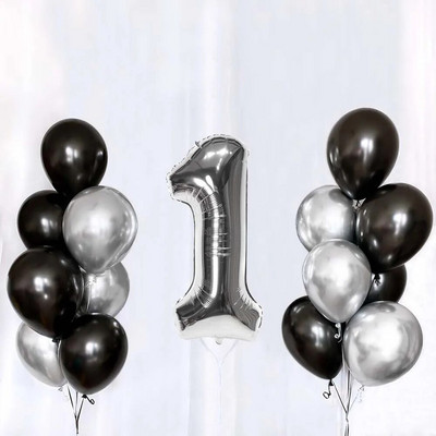 Set de baloane din latex, argintiu negru