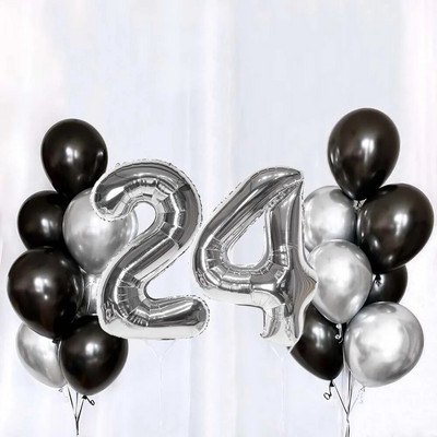 Set de baloane din latex, argintiu negru