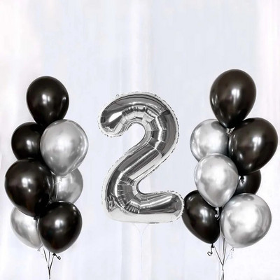 Set de baloane din latex, argintiu negru