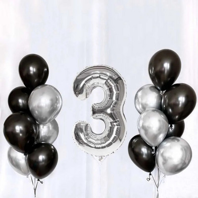 Set de baloane din latex, argintiu negru