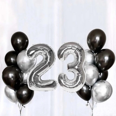 Set de baloane din latex, argintiu negru