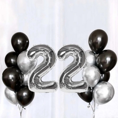 Set de baloane din latex, argintiu negru