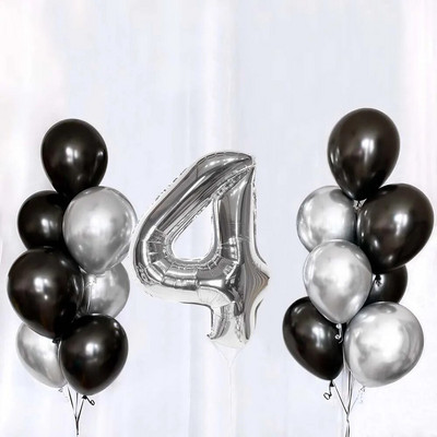 Set de baloane din latex, argintiu negru