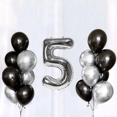 Set de baloane din latex, argintiu negru