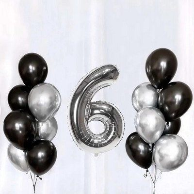 Set de baloane din latex, argintiu negru