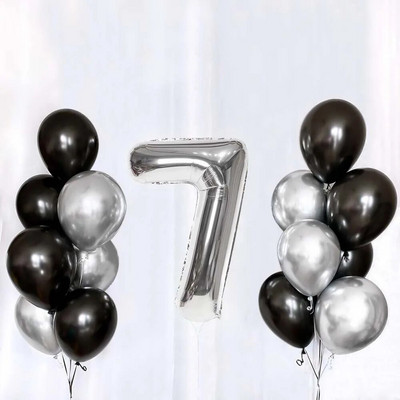 Set de baloane din latex, argintiu negru