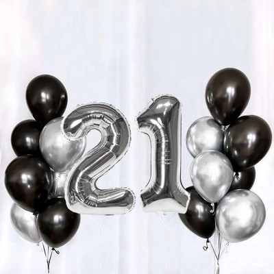 Set de baloane din latex, argintiu negru