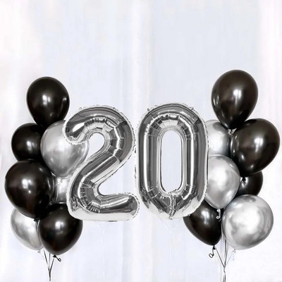 Set de baloane din latex, argintiu negru