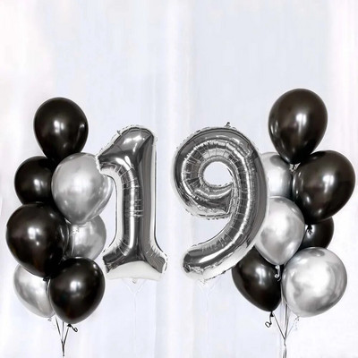 Set de baloane din latex, argintiu negru