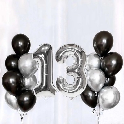 Set de baloane din latex, argintiu negru