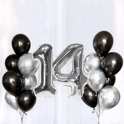Set de baloane din latex, argintiu negru