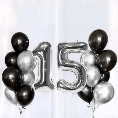 Set de baloane din latex, argintiu negru