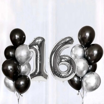 Set de baloane din latex, argintiu negru