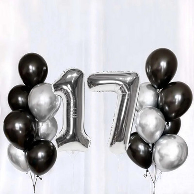Set de baloane din latex, argintiu negru