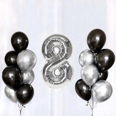 Set de baloane din latex, argintiu negru
