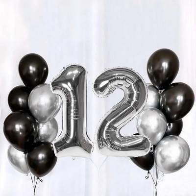 Set de baloane din latex, argintiu negru