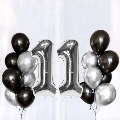 Set de baloane din latex, argintiu negru