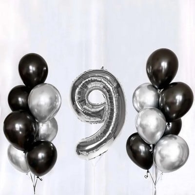 Set de baloane din latex, argintiu negru