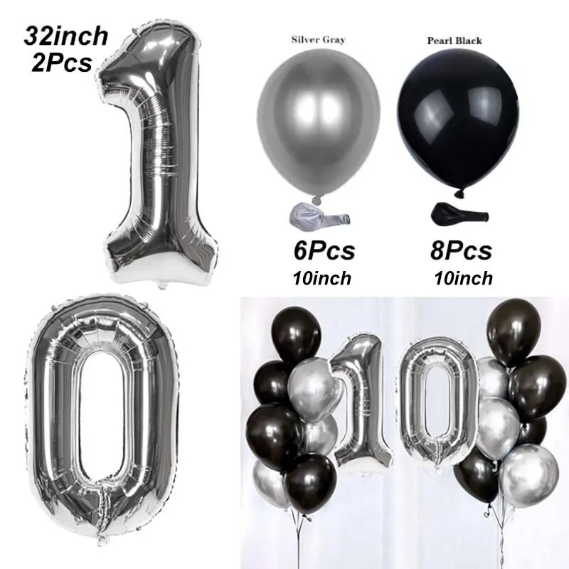 Juodo sidabro latekso balionų rinkinys Linksmo gimtadienio vakarėlio dekoravimas su 18 numeriu pažymėtu baliono folijos tašku berniukams 18-ojo gimtadienio vakarėlyje