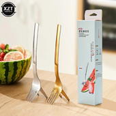 2 viename arbūzų pjaustyklė su šakute Patvari arbūzų pjaustyklė nerūdijančio plieno arbūzų pjaustymo įrankiai virtuvės vaisiams pjaustyti