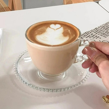 Φλιτζάνια καφέ με λαβή γαλλικής χάντρας Creative latte φλιτζάνι τσαγιού γάλακτος ρετρό γυάλινο φλιτζάνι νερού ποτήρια τσαγιού Φλιτζάνια ποτών Αξεσουάρ καφέ