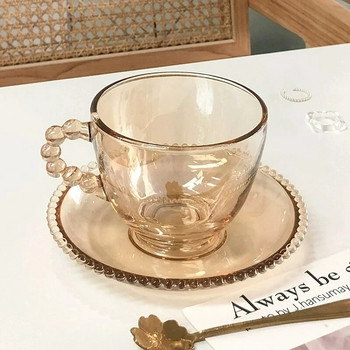 Чаши за кафе с дръжка от френски мъниста Творчески лате Мляко Чаша за чай Ретро стъклена чаша за вода Чаши за чай Чаши Съдове за напитки Аксесоари за кафе