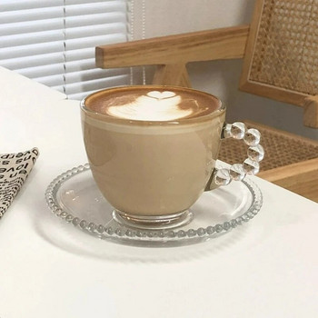 Φλιτζάνια καφέ με λαβή γαλλικής χάντρας Creative latte φλιτζάνι τσαγιού γάλακτος ρετρό γυάλινο φλιτζάνι νερού ποτήρια τσαγιού Φλιτζάνια ποτών Αξεσουάρ καφέ