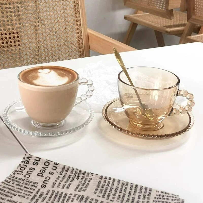 Šalice za kavu s drškom od francuskih perli Kreativna latte šalica za čaj s mlijekom Retro staklena šalica za vodu Čaše za čaj Posuđe za piće Dodaci za kafić