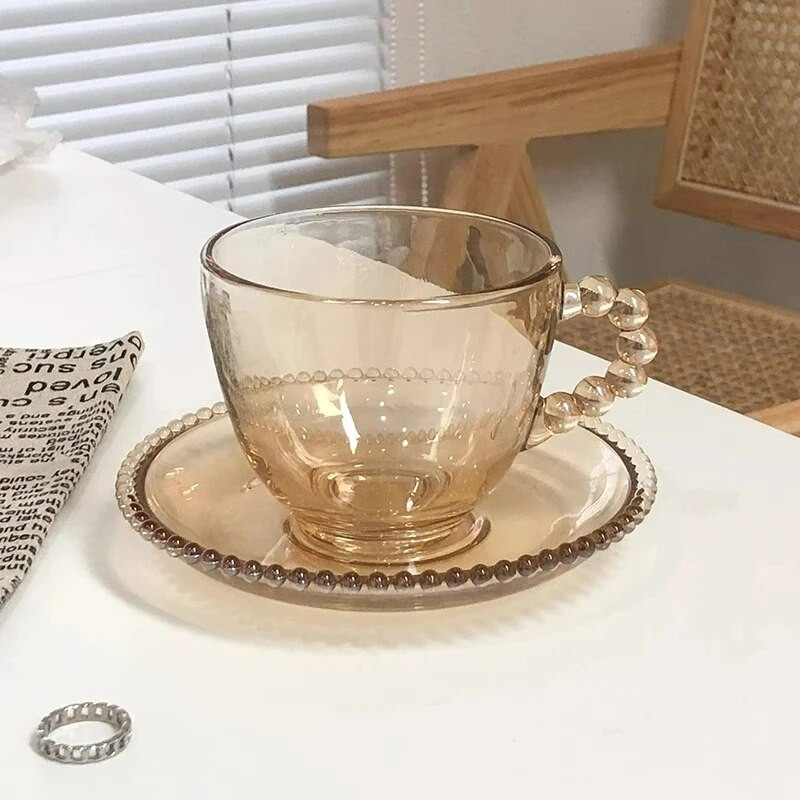 Šalice za kavu s drškom od francuskih perli Kreativna latte šalica za čaj s mlijekom Retro staklena šalica za vodu Čaše za čaj Posuđe za piće Dodaci za kafić