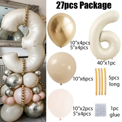 27 τμχ/σετ 40 ιντσών Κρέμα Καραμέλα Αριθμός Μπαλόνια 1-9 Μεγάλη Ψηφιακή Αλουμινόχαρτο Μπάλα ηλίου Παιδική Διακοσμητική Γαμήλια Γενέθλια Ενηλίκων