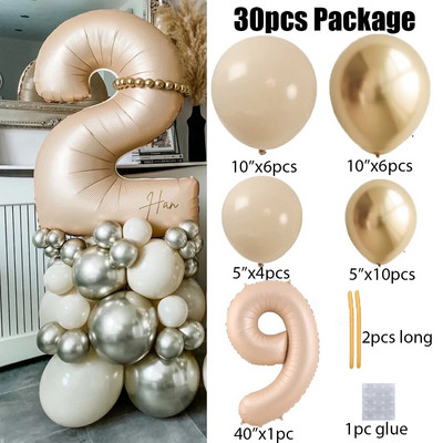 27 τμχ/σετ 40 ιντσών Κρέμα Καραμέλα Αριθμός Μπαλόνια 1-9 Μεγάλη Ψηφιακή Αλουμινόχαρτο Μπάλα ηλίου Παιδική Διακοσμητική Γαμήλια Γενέθλια Ενηλίκων