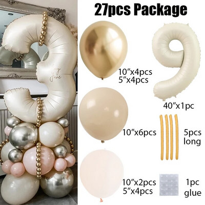 27 τμχ/σετ 40 ιντσών Κρέμα Καραμέλα Αριθμός Μπαλόνια 1-9 Μεγάλη Ψηφιακή Αλουμινόχαρτο Μπάλα ηλίου Παιδική Διακοσμητική Γαμήλια Γενέθλια Ενηλίκων