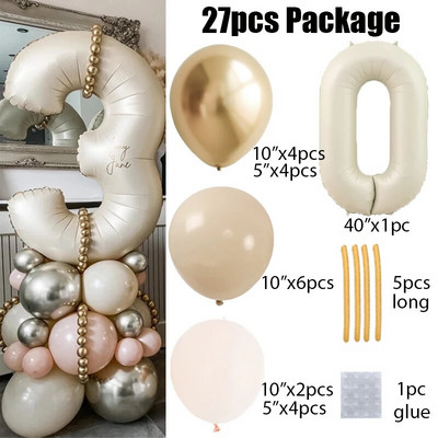 27 τμχ/σετ 40 ιντσών Κρέμα Καραμέλα Αριθμός Μπαλόνια 1-9 Μεγάλη Ψηφιακή Αλουμινόχαρτο Μπάλα ηλίου Παιδική Διακοσμητική Γαμήλια Γενέθλια Ενηλίκων