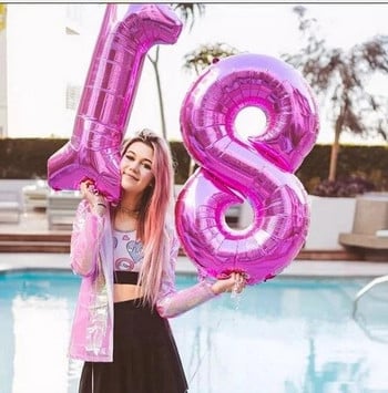 32-инчов балон с номер 18, сребро, розово злато, синьо, розово и цветно фолио балони за момче момиче 18-ти рожден ден Декорация на парти