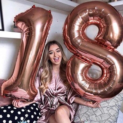32-инчов балон с номер 18, сребро, розово злато, синьо, розово и цветно фолио балони за момче момиче 18-ти рожден ден Декорация на парти