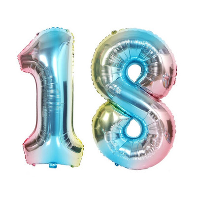 Μπαλόνια 32 ιντσών Αριθμός 18 Ασημένιο Ροζ Χρυσό Μπλε Ροζ Χρώμα Ψηφιακά Μπαλόνια για Αγόρι Κορίτσι Διακόσμηση πάρτι 18ης επετείου γενεθλίων
