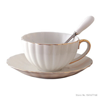 Чаша за следобеден чай от костен Китай Висококласни, боядисани в злато британски чаши за кафе и чинийки Комплект 180 мл керамични чаши за еспресо