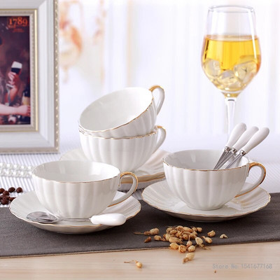 Ceașă de ceai de după-amiază Bone China, set de căni de cafea și farfurii de ceai negru britanic, pictate cu aur, cești de espresso din ceramică de 180 ml